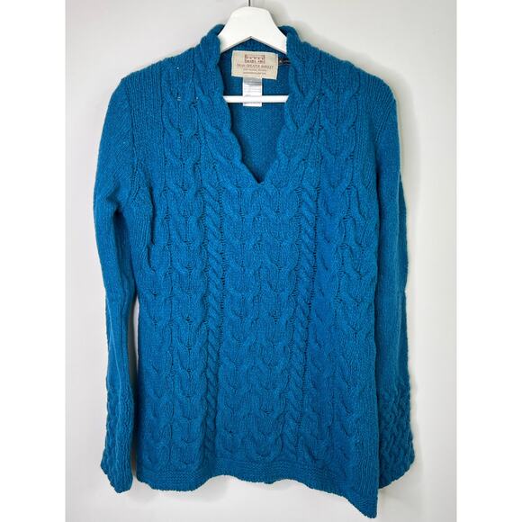 Aran Sweater Market Wool Cashmere Cable V-Neck Pullover Teal Harbour Women's XL - Picture 3 of 8